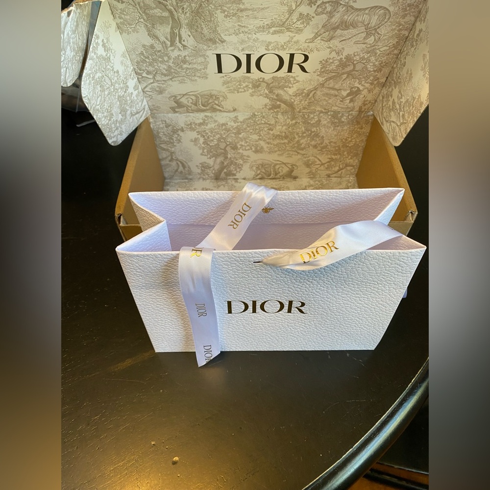 Dior small ribbon tie bag with tissue paper & Dior shipping box